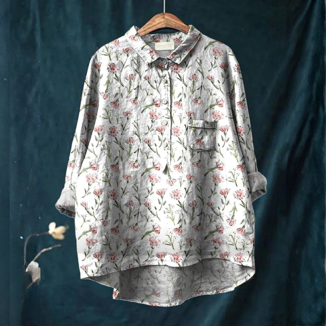 Elise™ | Tijdloze Linnen Blouse met Print