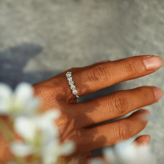 Verstelbare zilveren en handbeschilderde geëmailleerde Margriet Ring