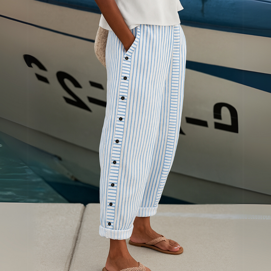 Caitlin | Stijlvolle Gestreepte Broek Met Knopen
