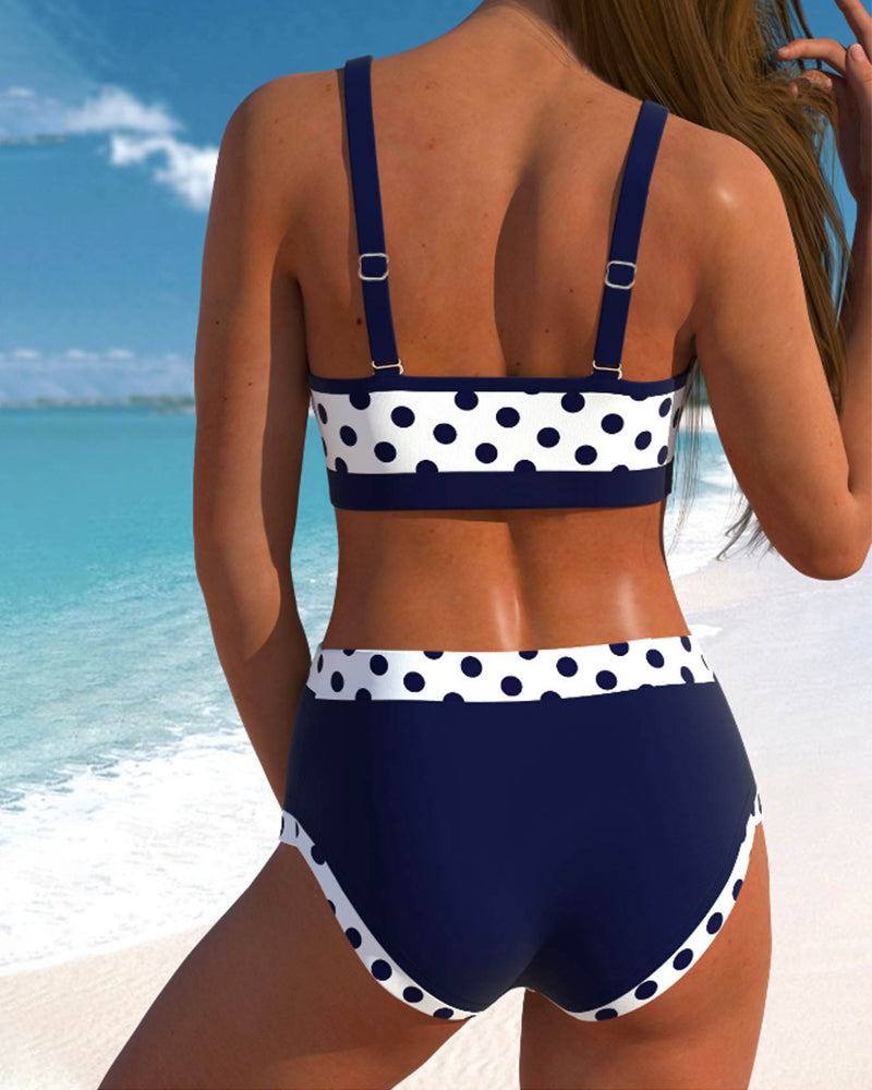 Hannah | Patchwork-bikini met hoge taille en erwten - Laatste Dag 80% Voorraad!