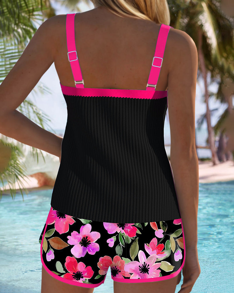 Sophie – Zwarte Tankini met Bloemen en Strandbroek I Laatste dag 80% korting!