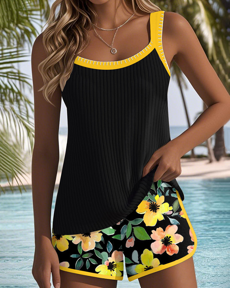 Sophie – Zwarte Tankini met Bloemen en Strandbroek I Laatste dag 80% korting!