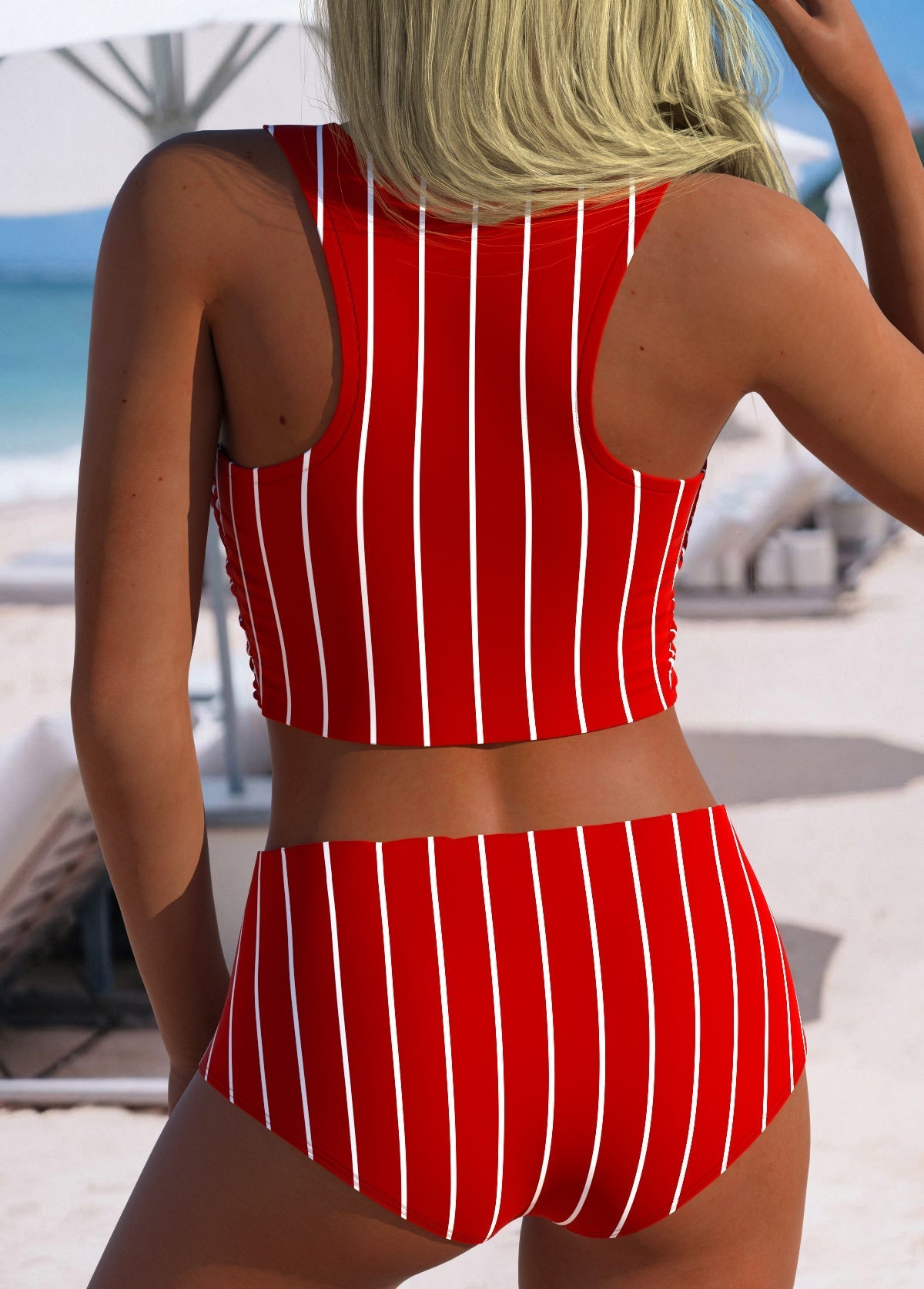 Frisse Hoog Taille Bikiniset met Blauwe Strepen I Laatste dag 80% korting!