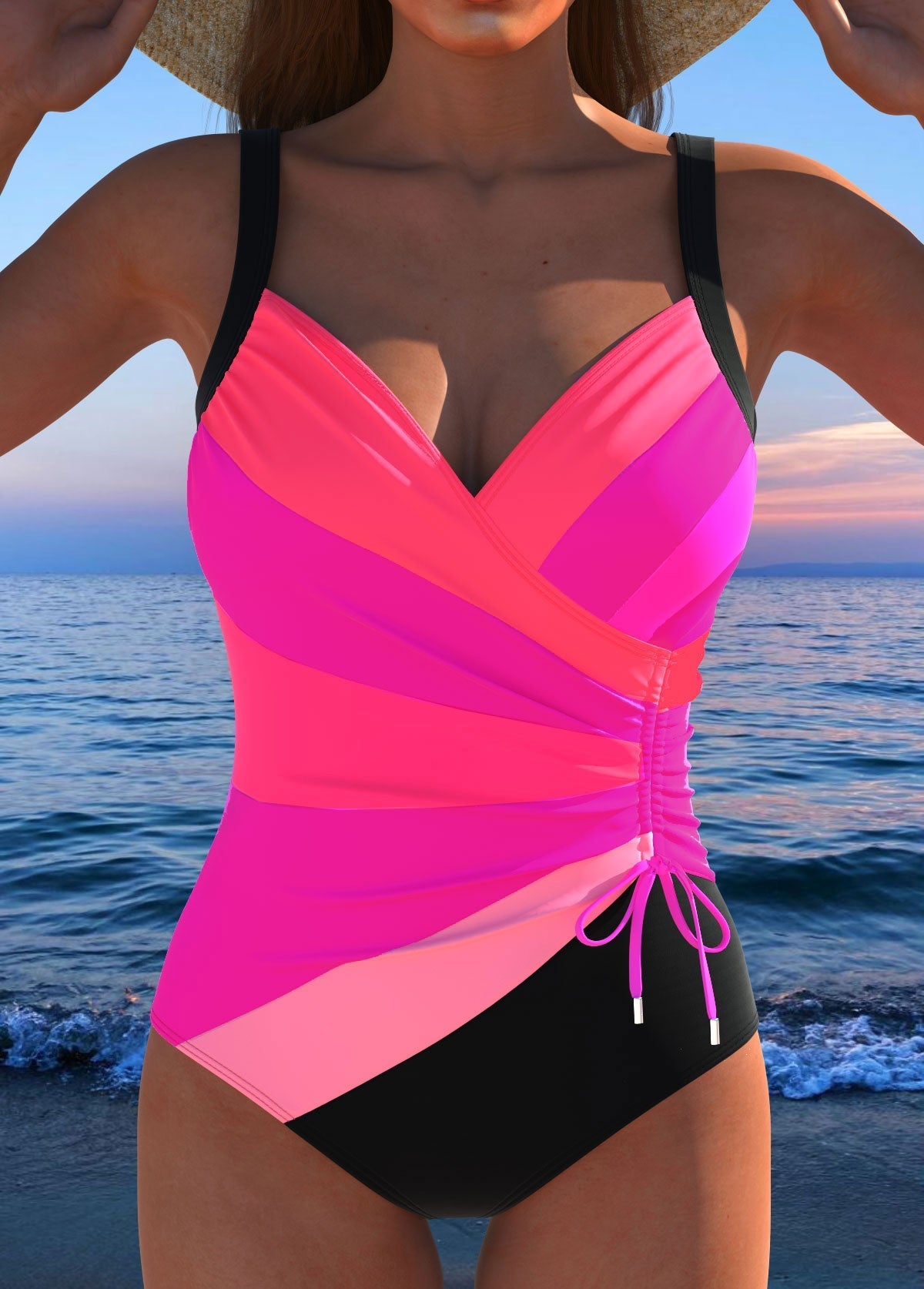 Luxe Surplice Zwart Badpak met Kleurrijke Print I Laatste dag 80% korting!