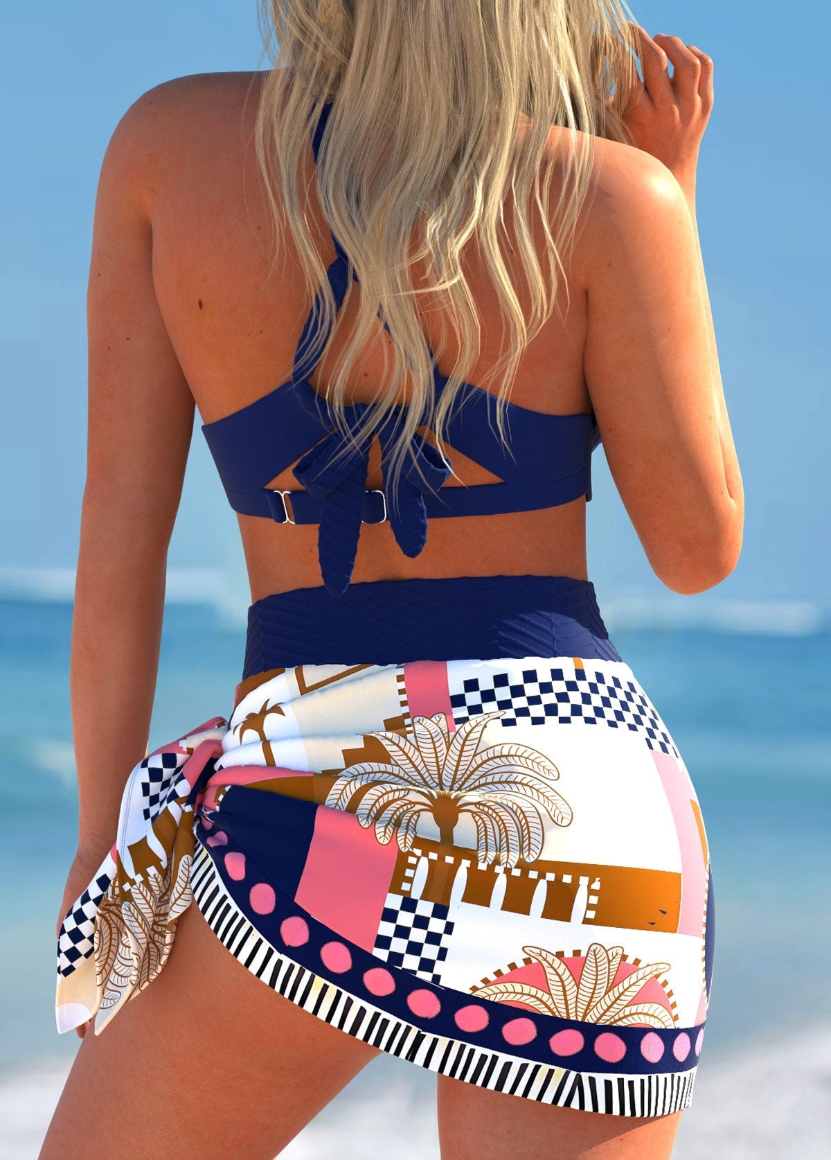 Ela - Oudroze Bikini Met Strikje En Bladprint I Laatste dag 80% korting!