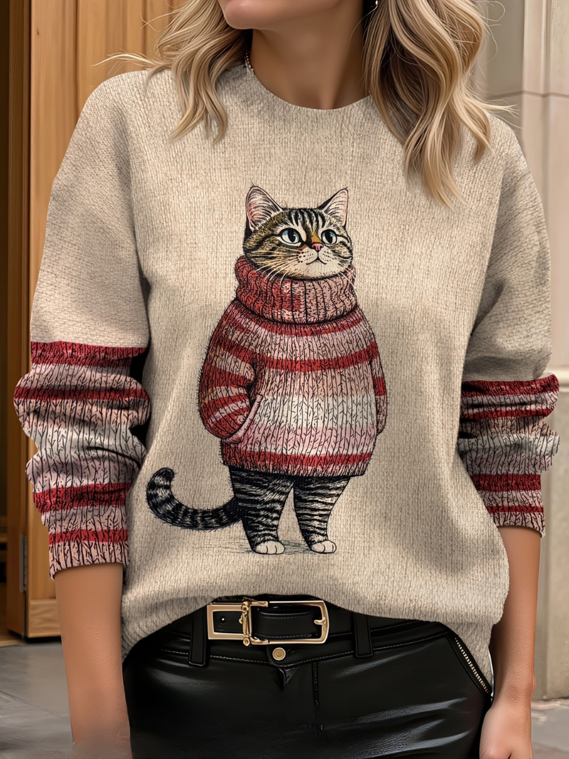 Fleur | Comfortabele Dames Sweater met Kattenprint