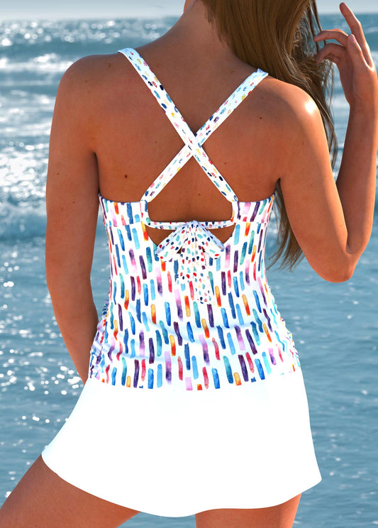 Trendy Criss Cross Witte Tankini Set met Print