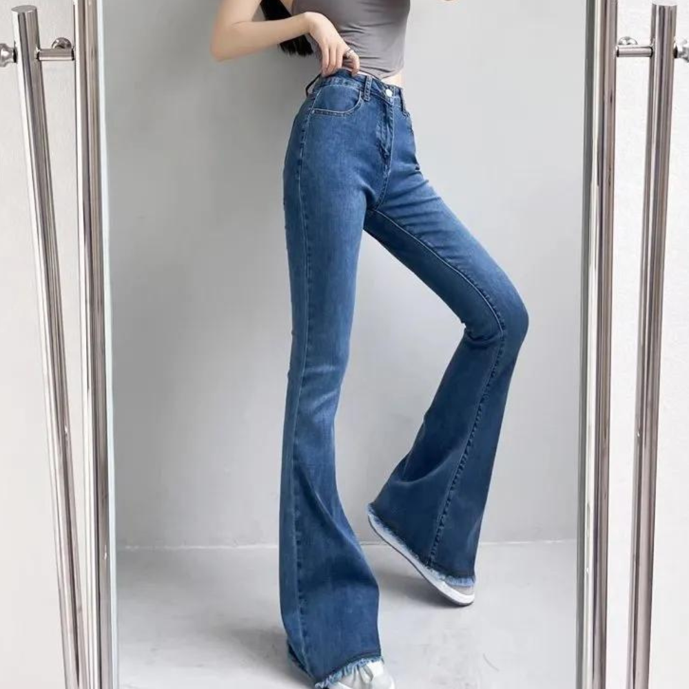 HELVI - Luchtige uitlopende broek met hoge taille voor dames - Zomereditie