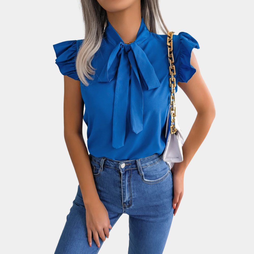 Gail - Luchtige dames zomerblouse met strikkraag voor de lente en zomer