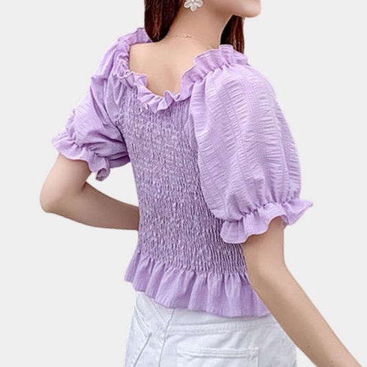 Agnes - Moderne Zomerblouse met Pofmouwen voor Lente en Zomer