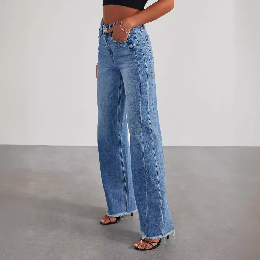 Dames casual zomerjeans met hoge taille
