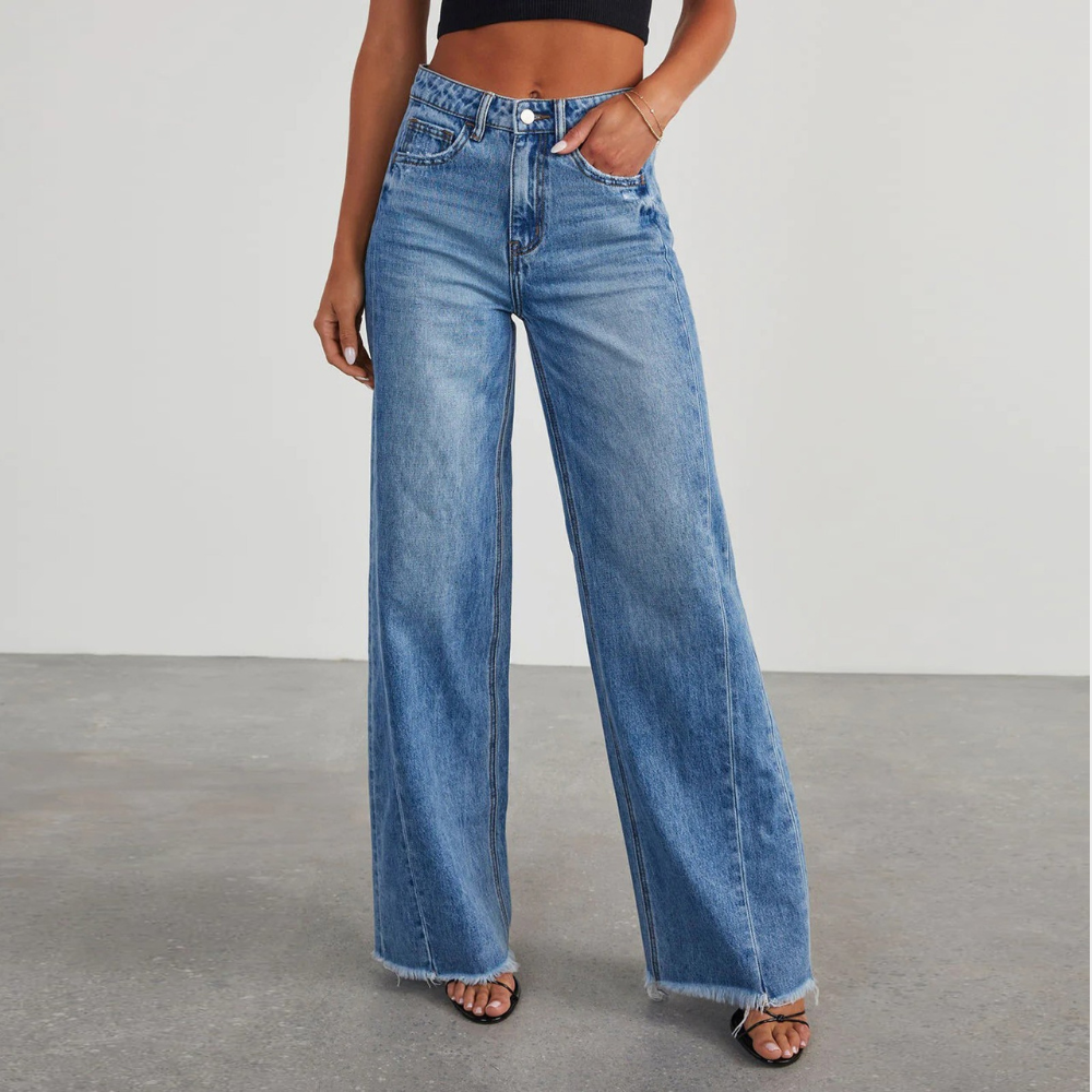 Dames casual zomerjeans met hoge taille