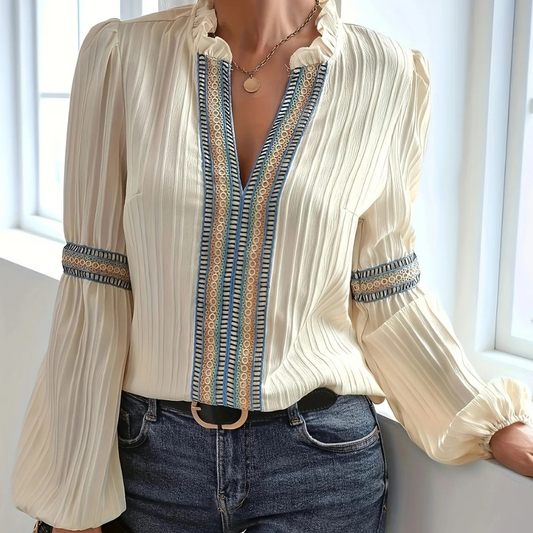 Teodora - Luxe Dames V-hals Zomerblouse met Ruches