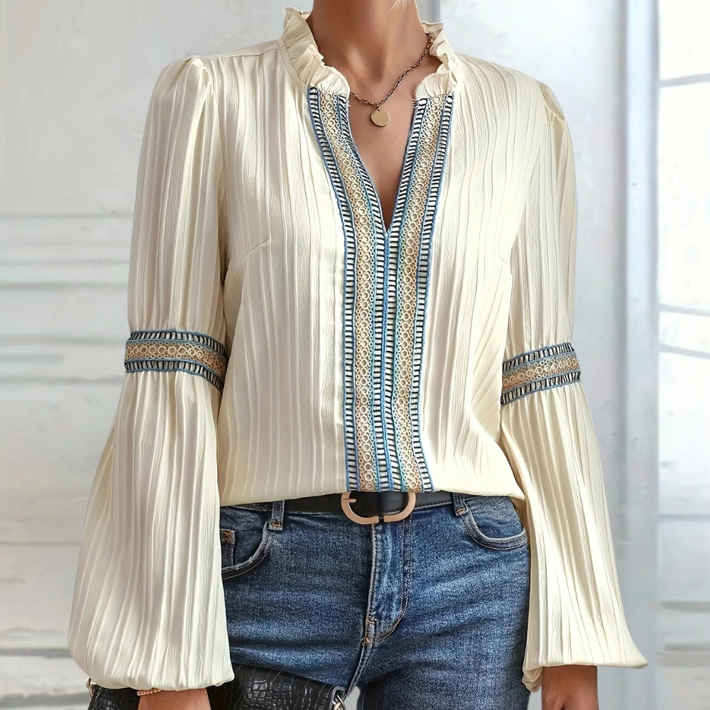 Teodora - Luxe Dames V-hals Zomerblouse met Ruches