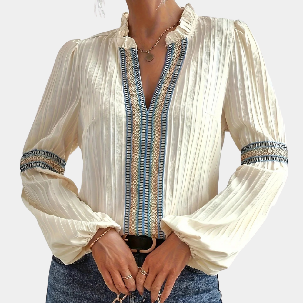 Teodora - Luxe Dames V-hals Zomerblouse met Ruches