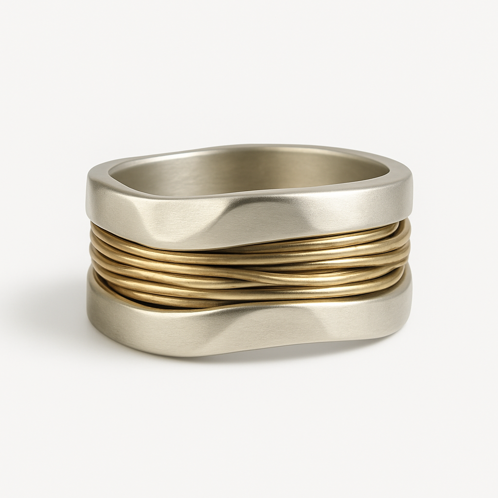 Zilveren Gouden Draden Ring