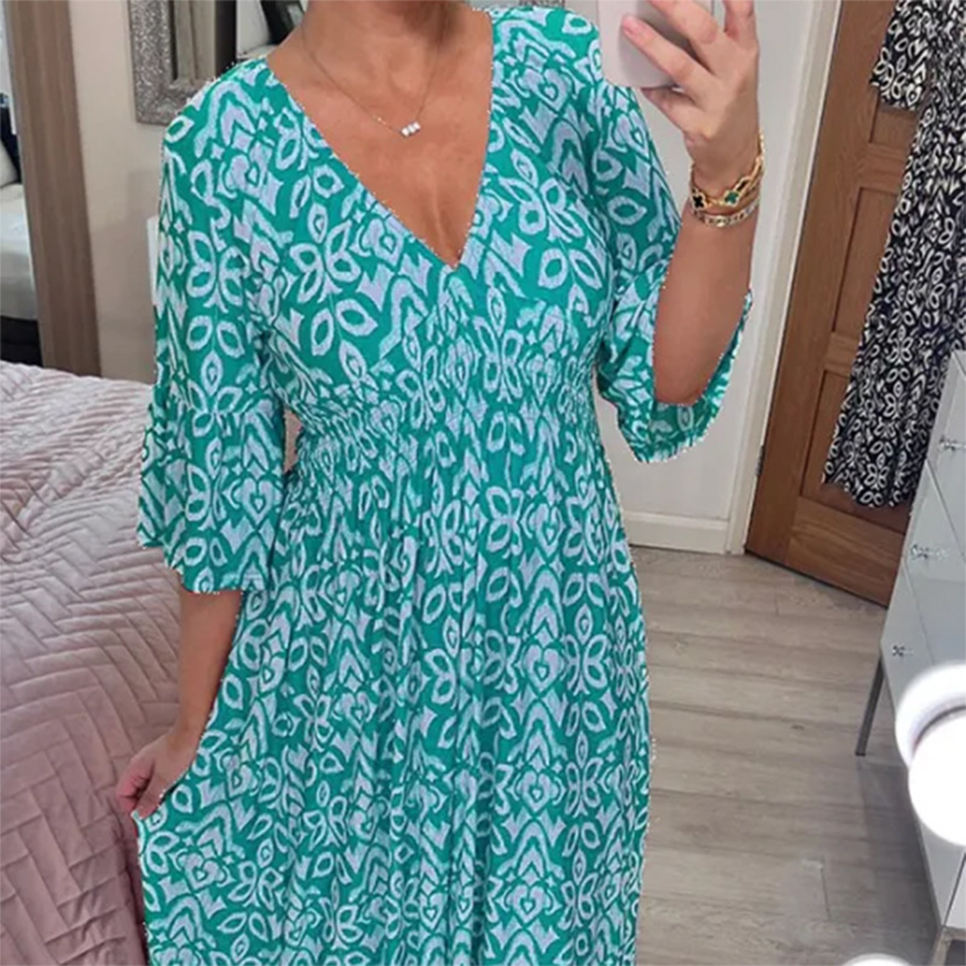 JOLINE - Zomerse casual V-hals maxi jurk