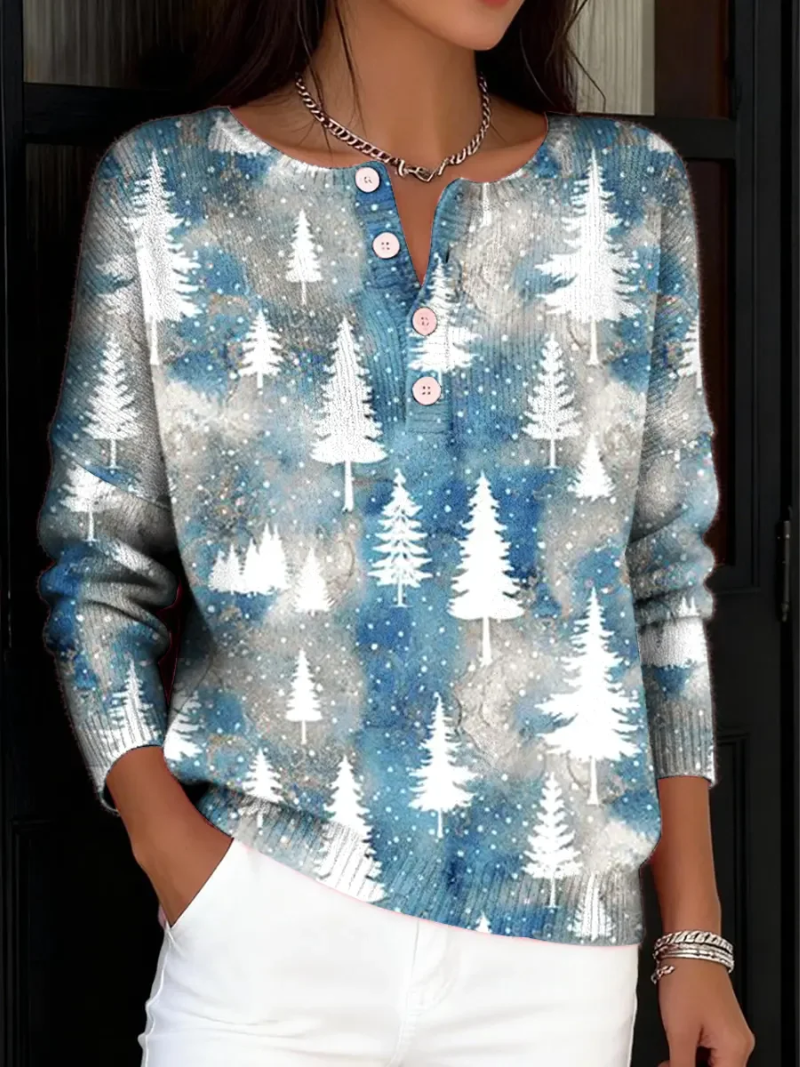 Frost – Kersttrui met winterse dennenprint