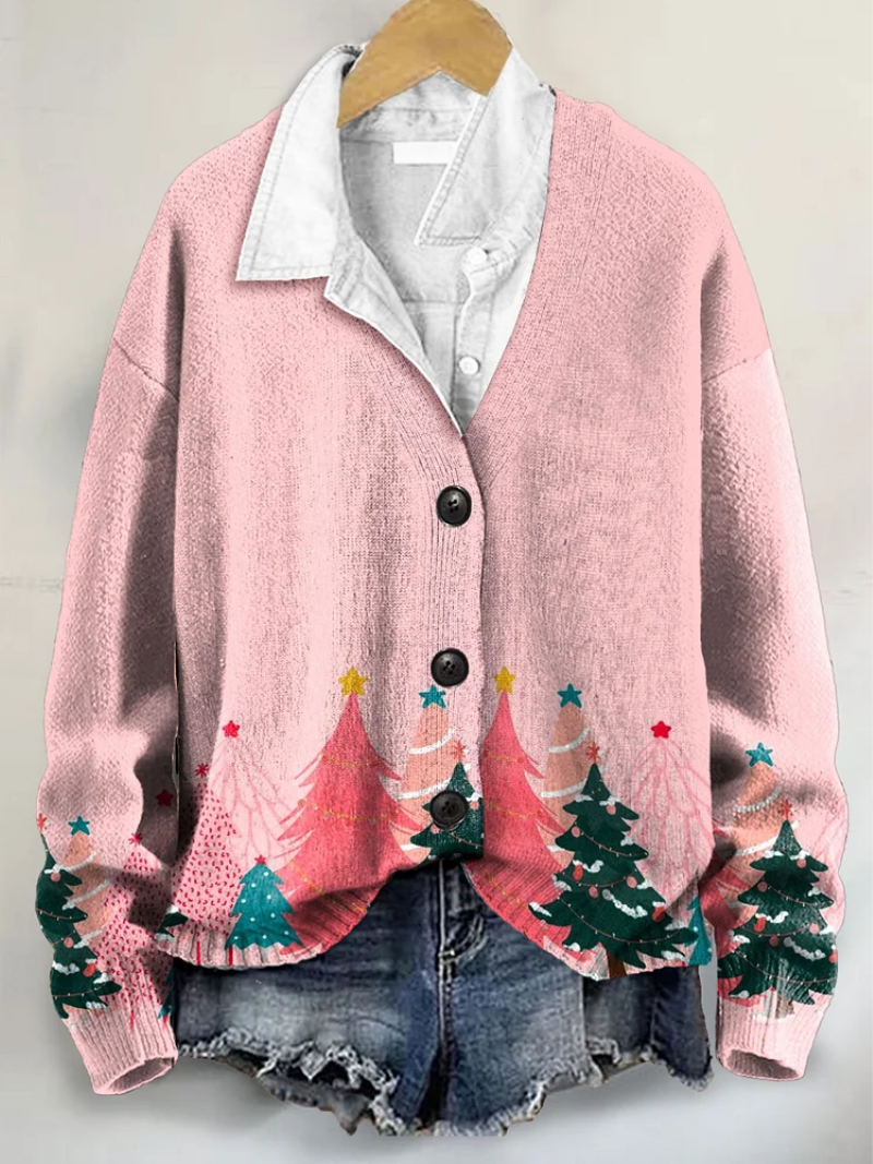 Mila – Gebreide blouse met kerstbomen