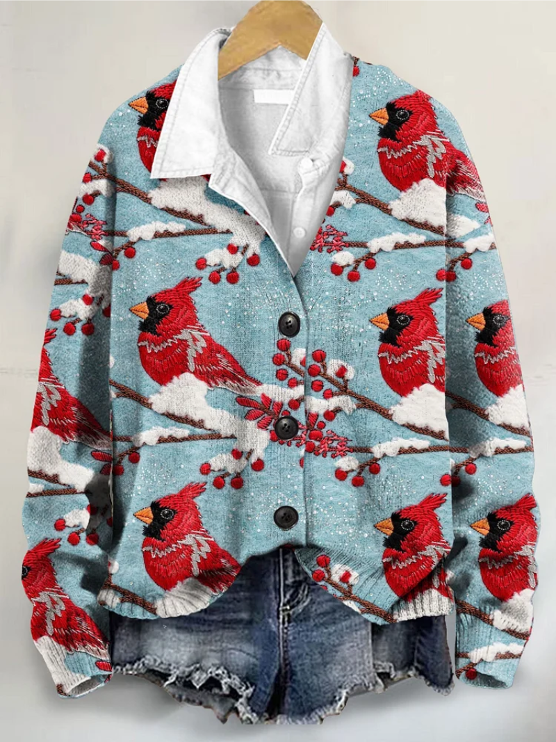 Mira – Winterblouse met vogelprint