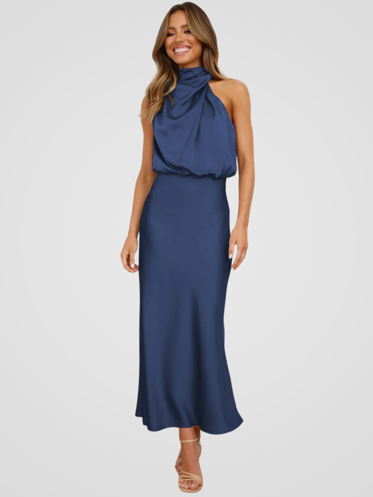 Élia™ | Midi-jurk met watervalhals en sierlijke drapering