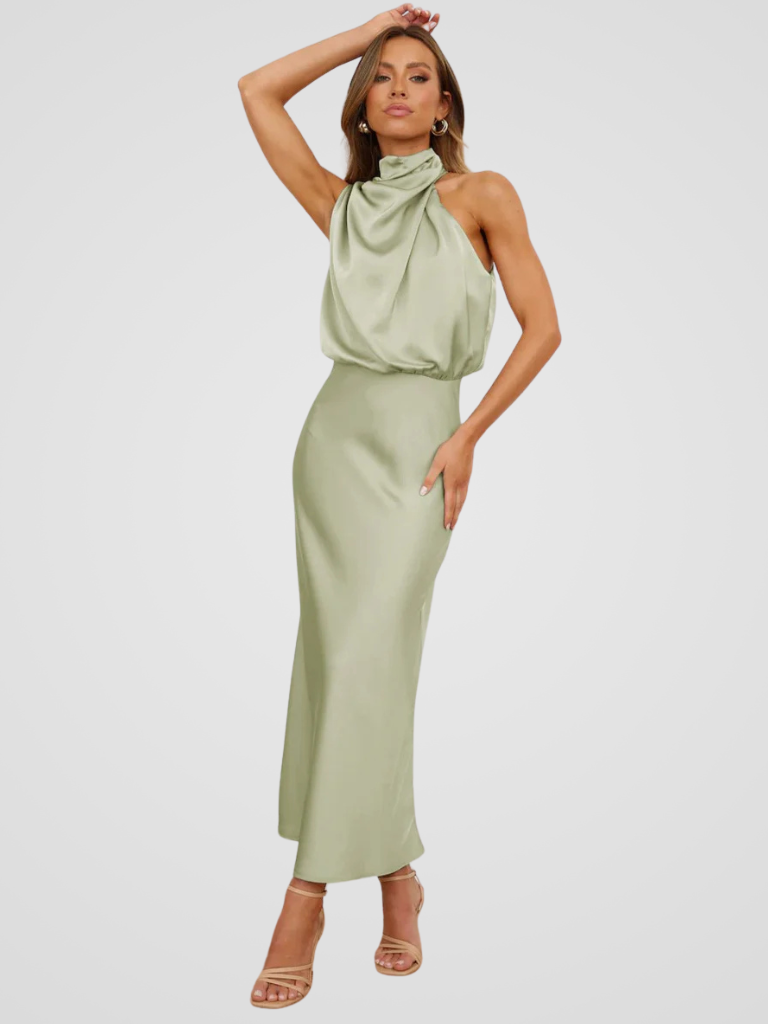 Élia™ | Midi-jurk met watervalhals en sierlijke drapering