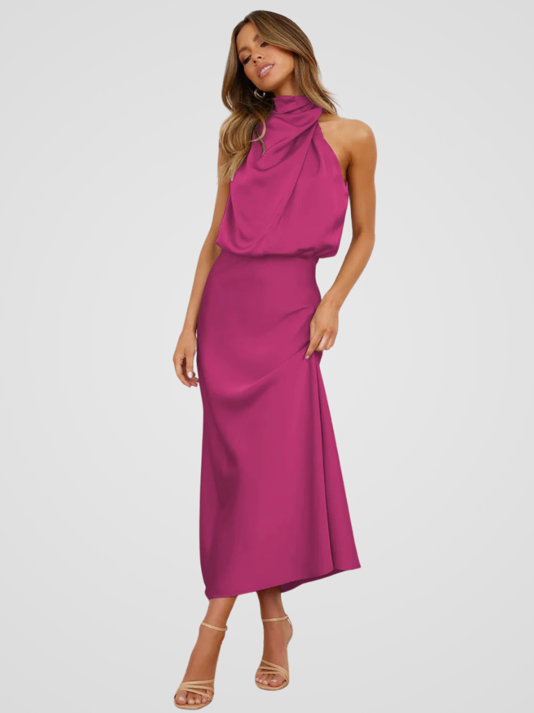 Élia™ | Midi-jurk met watervalhals en sierlijke drapering