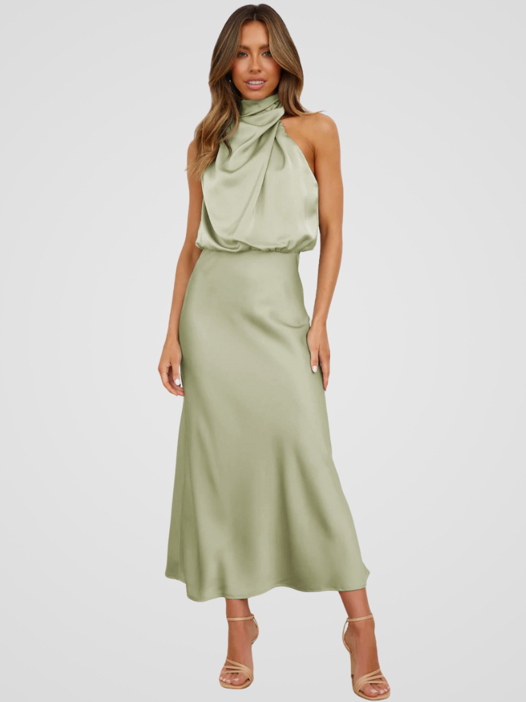 Élia™ | Midi-jurk met watervalhals en sierlijke drapering
