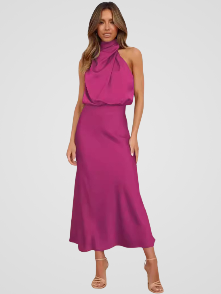 Élia™ | Midi-jurk met watervalhals en sierlijke drapering