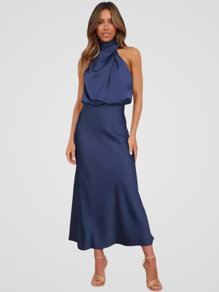Élia™ | Midi-jurk met watervalhals en sierlijke drapering