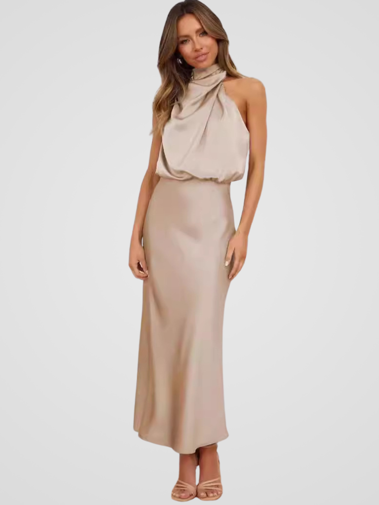 Élia™ | Midi-jurk met watervalhals en sierlijke drapering