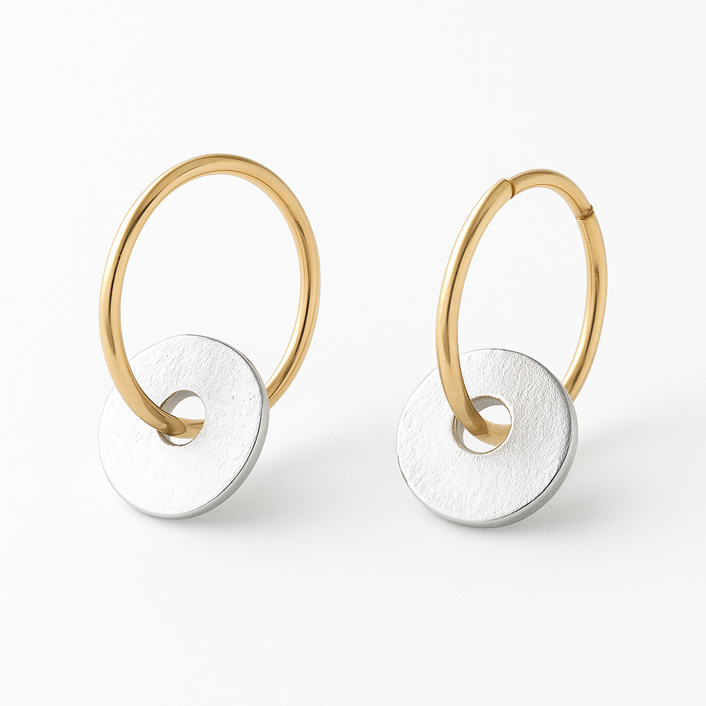 Goud Vergulde Hoops en Verzilverde Oorbellen