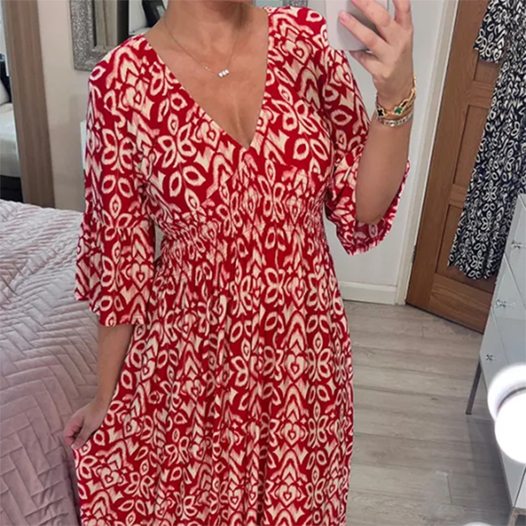 JOLINE - Zomerse casual V-hals maxi jurk