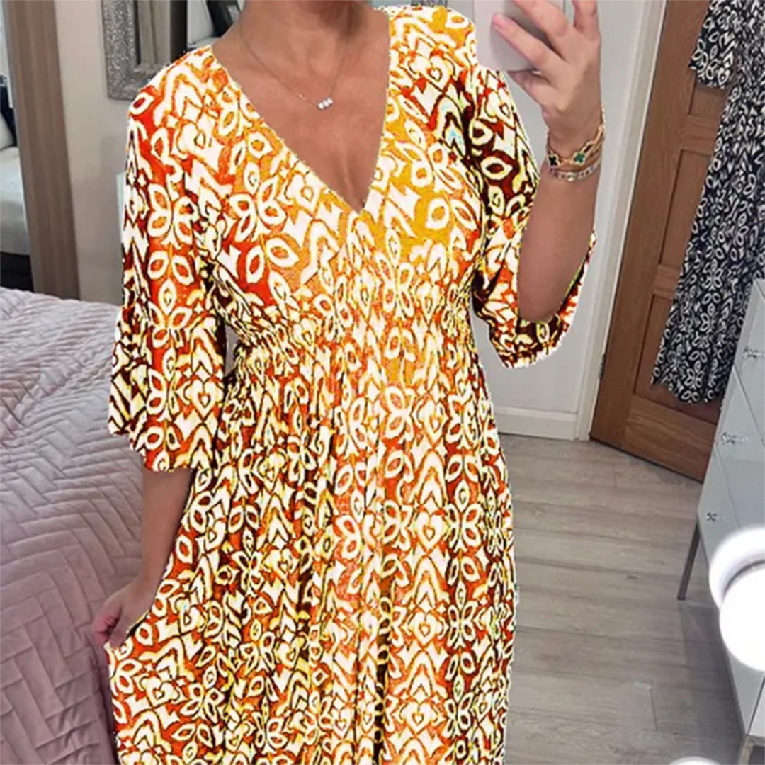 JOLINE - Zomerse casual V-hals maxi jurk
