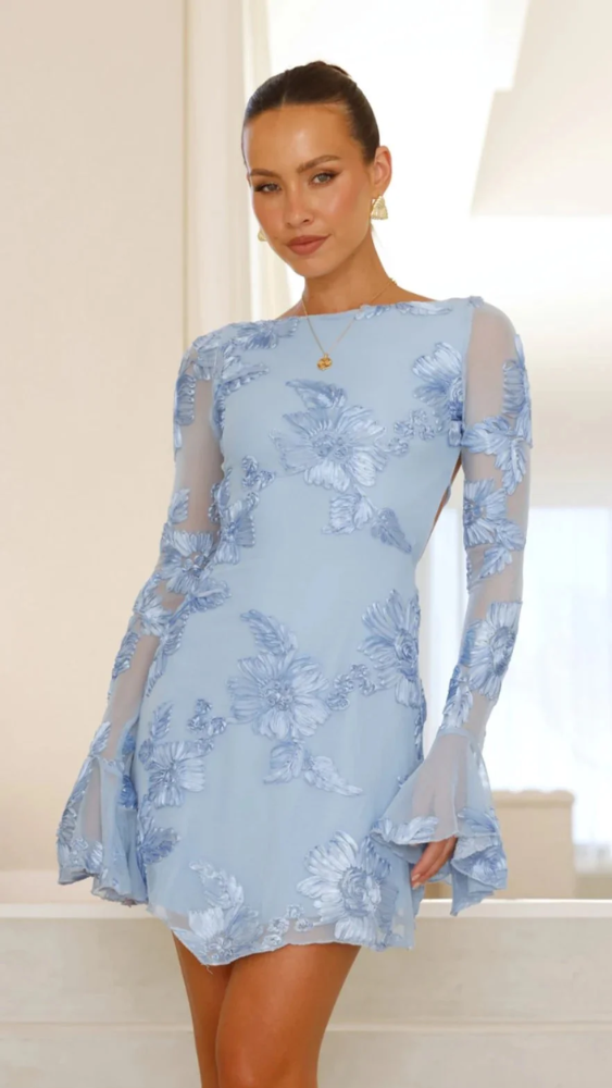 Julia™ | Mini-jurk met bloemenborduursel en open rug