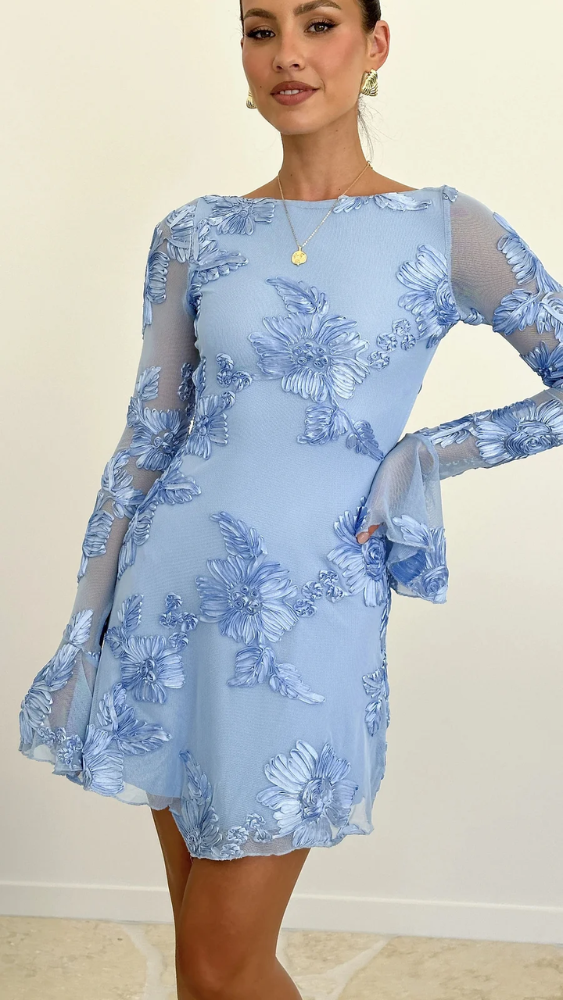 Julia™ | Mini-jurk met bloemenborduursel en open rug