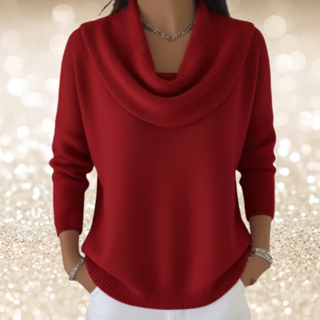 Amber – Warme Wafel trui met Elegante Waterval hals