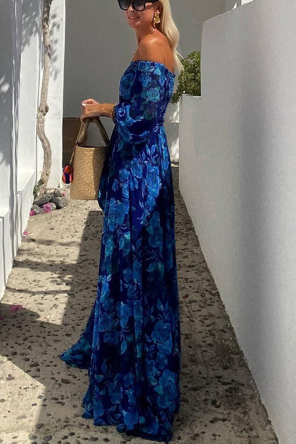 Francesca - Lange Jurk Met Bloemmotief En Off-The-Shoulder Mouwen
