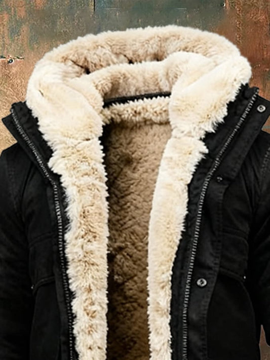 Halflange mantel met verfijnde bontafwerking