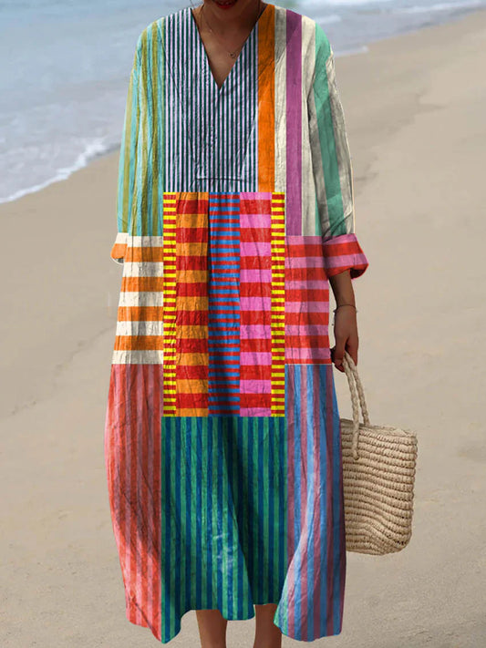 Elara™ | Multikleur Patchwork Maxi Jurk