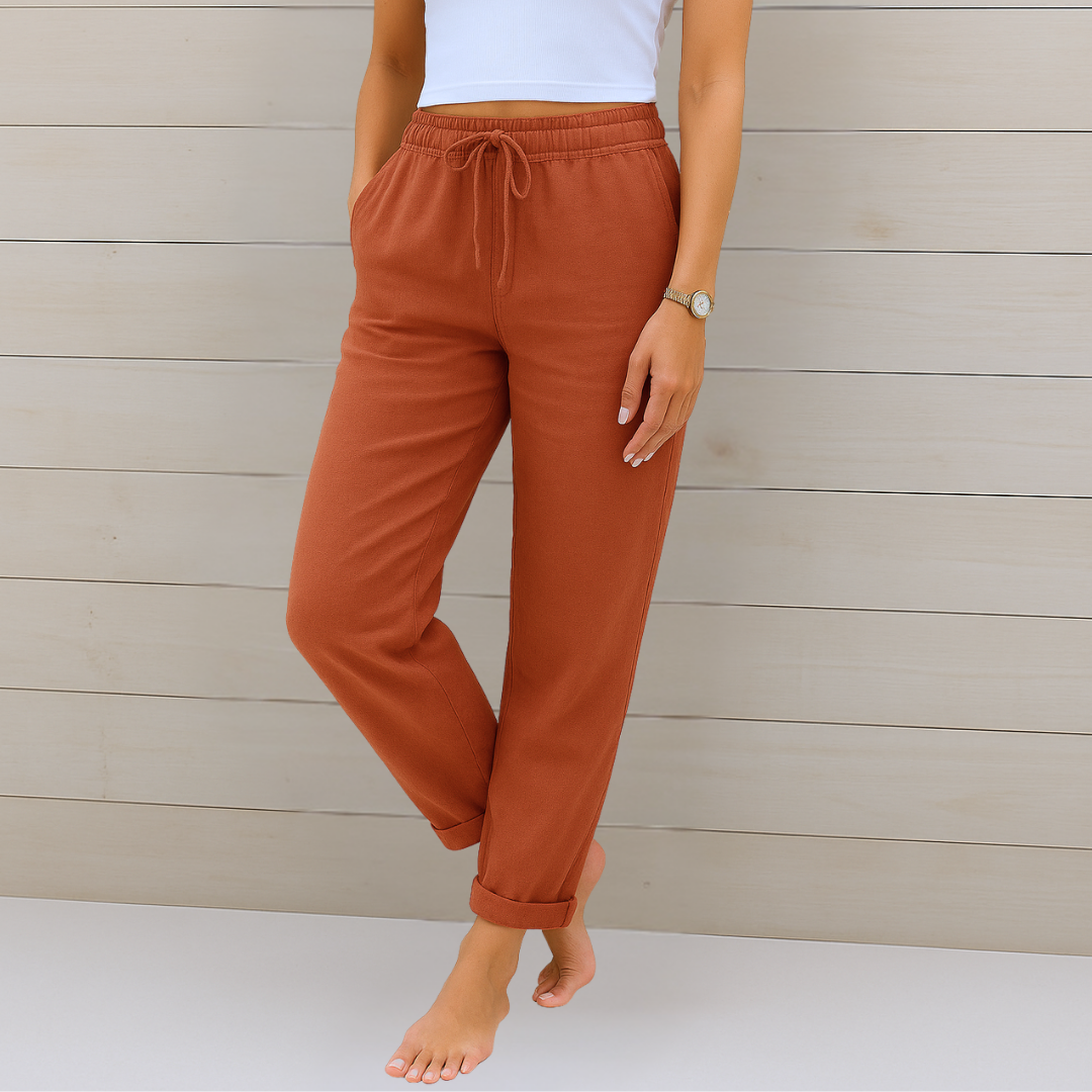Maylora | Ontspannen Linnen Broek Met Touwtje