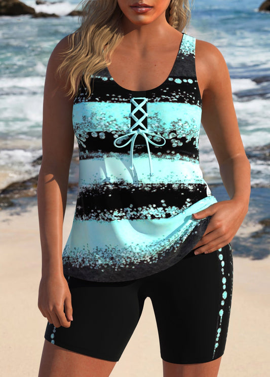 Emma I Trendy Gestreepte Tankini Met Vetersluiting I Laatste dag 80% korting!