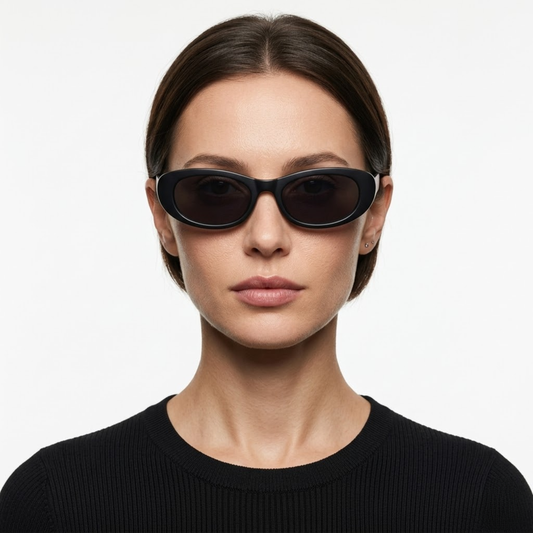 Lunettes de Soleil Ovales à Petite Monture Style Rétro et Verres Miroirs