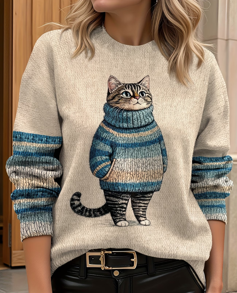 Fleur | Comfortabele Dames Sweater met Kattenprint