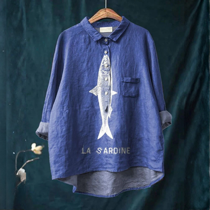 Aria™ | Tijdloze Linnen Blouse met Patroon