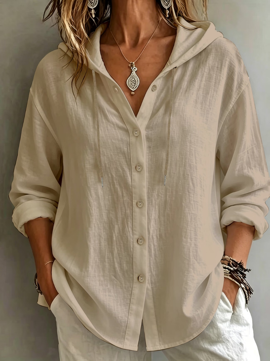 Fleur | Linnen-Look Blouse met Capuchon