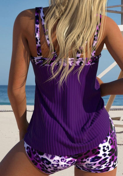 Lana - Donkerpaarse Luipaard Tankini Met Patchwork I Laatste dag 80% korting!
