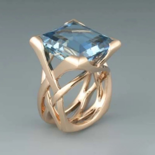 Vintage Rose Goud Blauwe Zirkonia Ring