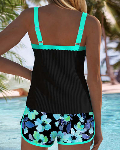 Sophie – Zwarte Tankini met Bloemen en Strandbroek I Laatste dag 80% korting!