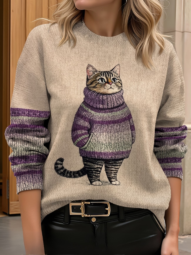 Fleur | Comfortabele Dames Sweater met Kattenprint